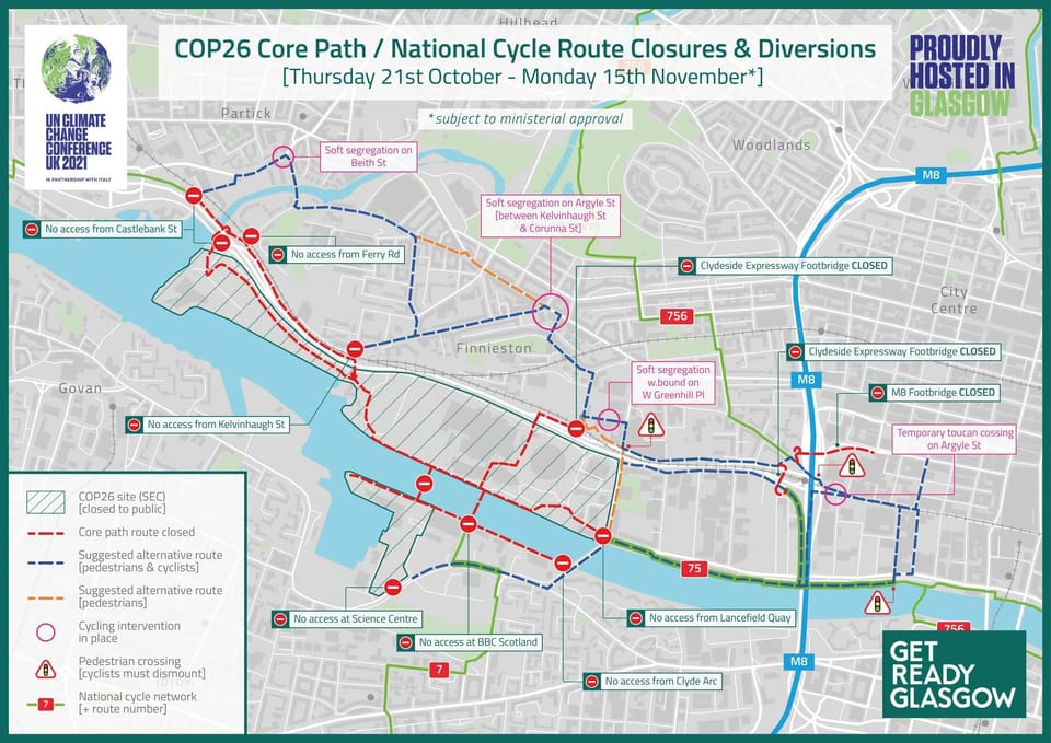 IMPORTANT ANNOUNCEMENT - CYCLING DIVERSIONS DURING COP26