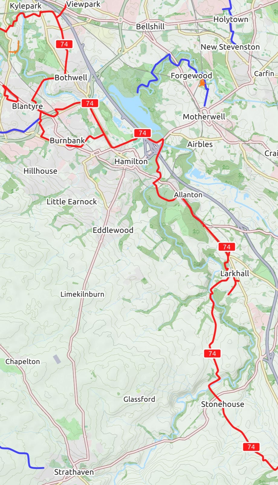 South Lanarkshire towns on NCN74