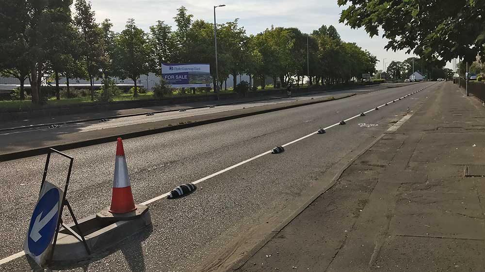 Spaces for People cycle lane, London Rd, Glasgow, August 2020