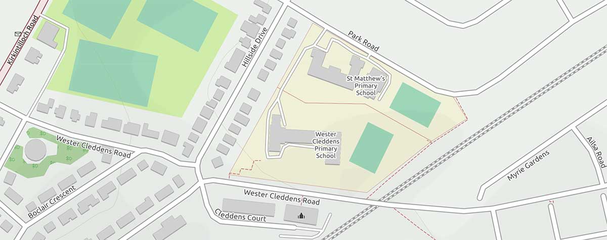 Map of St Matthews and Wester Cleddens primary schools, Bishopbriggs