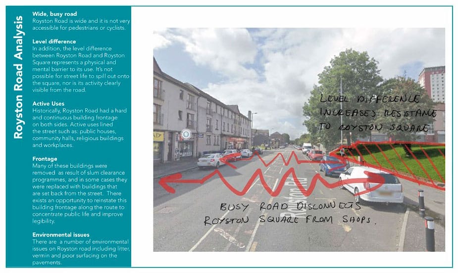 Royston Road analysis – annotated photo