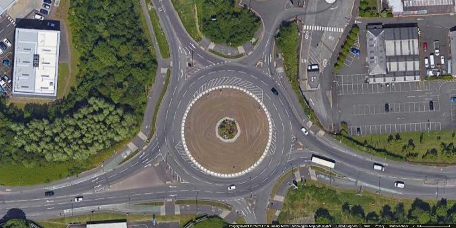 Roundabout with cycle lanes on A721 at Flemington