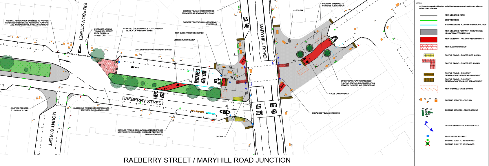 Raeberry St Quietway plan – Maryhill Rd junction