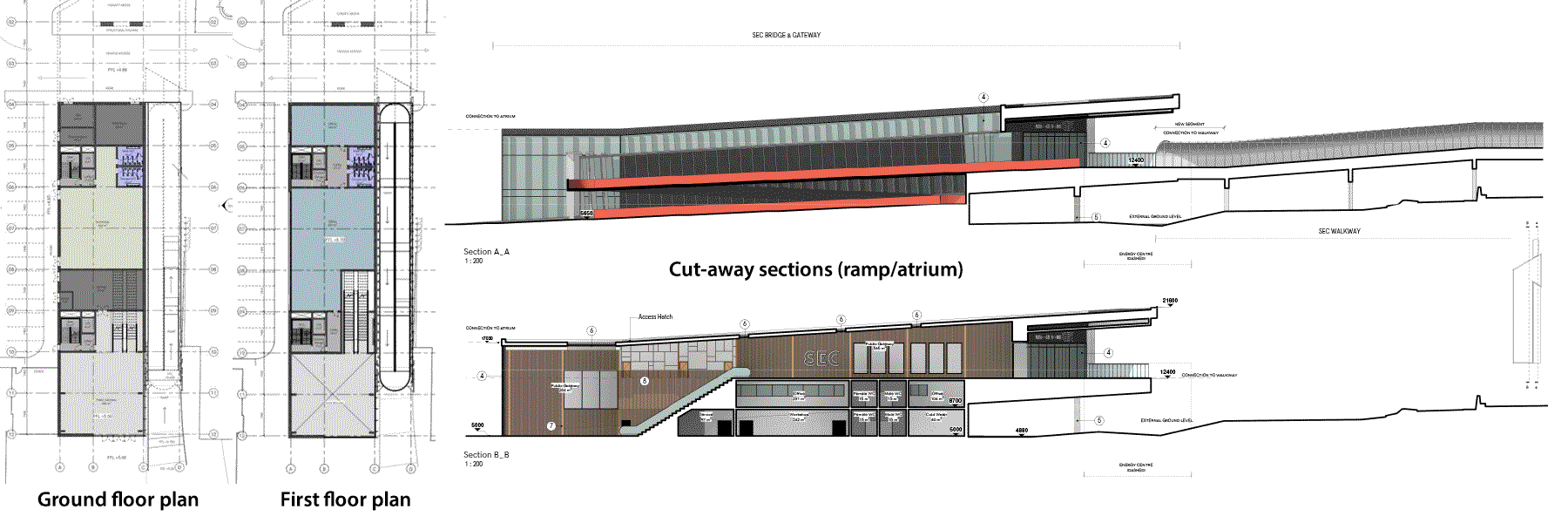 SEC Arrival Hall plans and sections