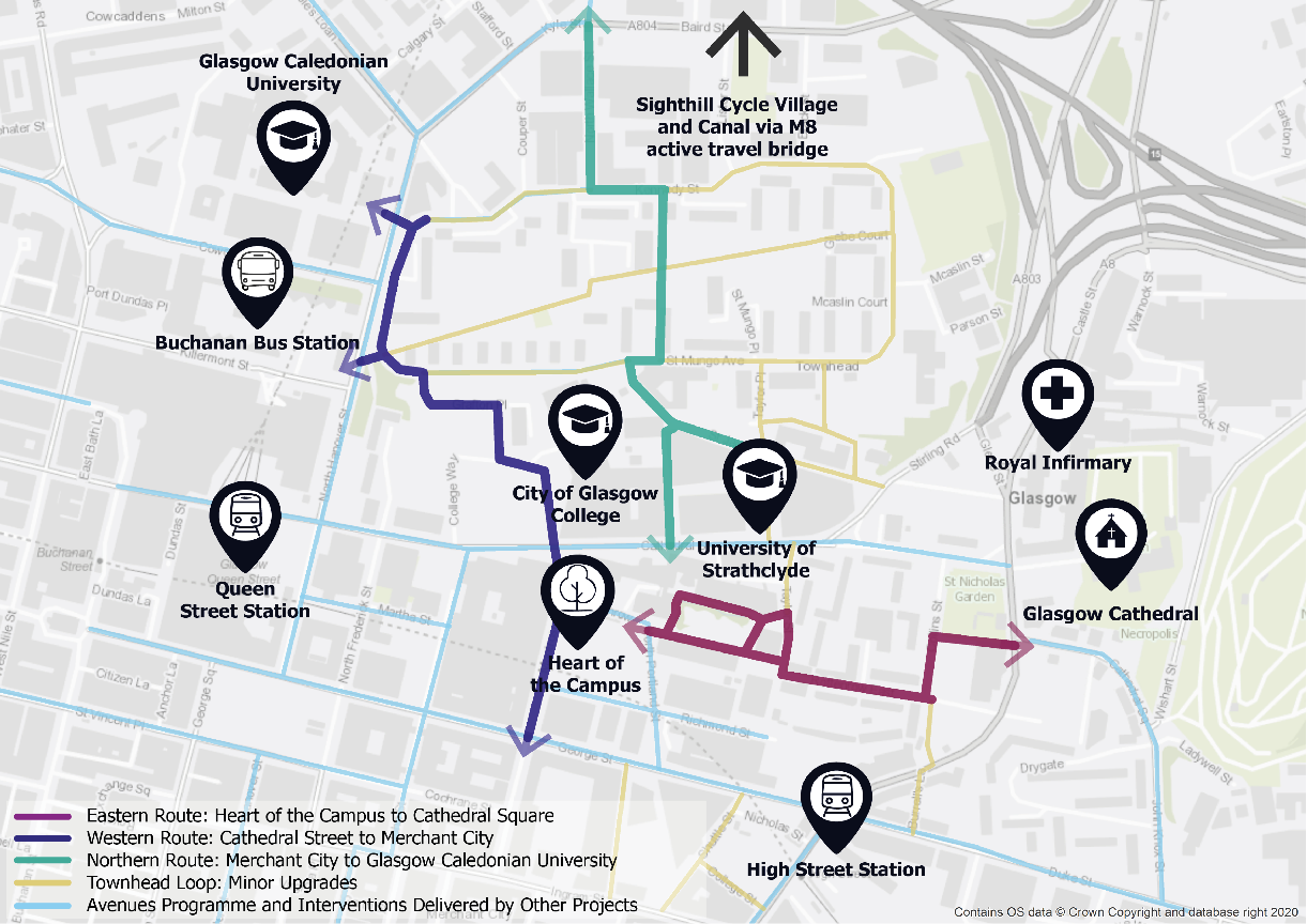 Learning Quarter routes map ('people-first' Townhead/Cathedral St)