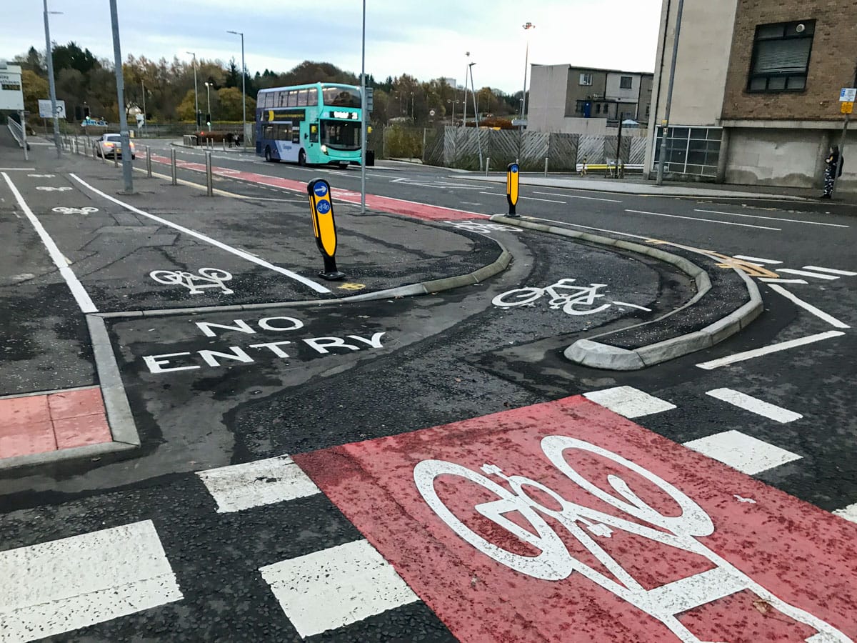 Cornwall St – looking east at confusing bike lanes past taxi rank