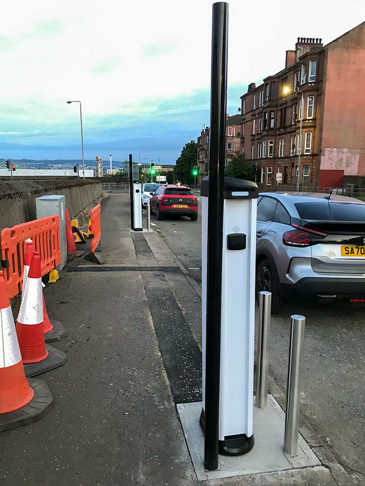 EV chargers taking up space on pavement