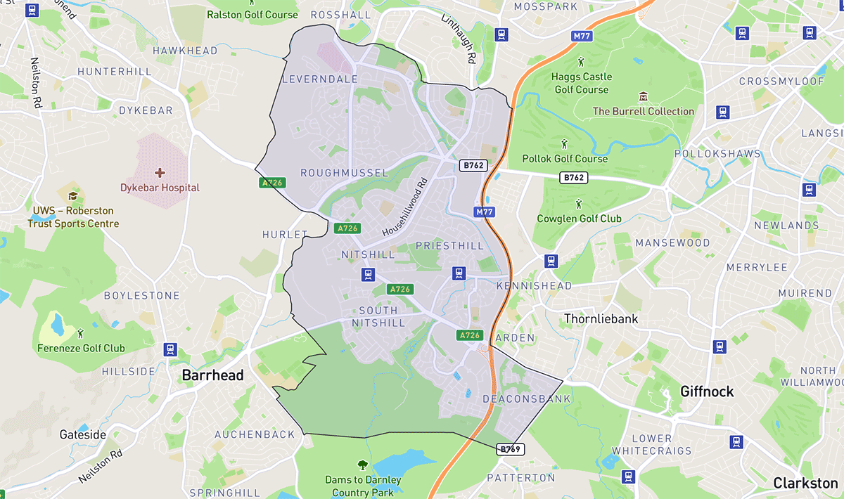 Greater Pollok area shown on map