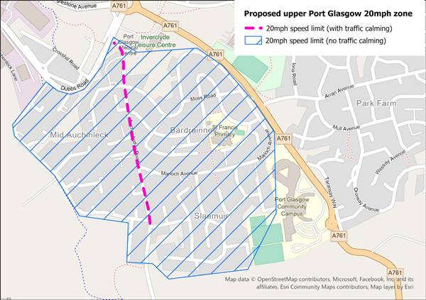 Map of proposed Port Glasgow 20mph zone