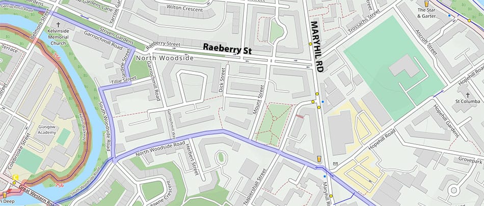 Map of Raeberry St showing wider North Woodside area