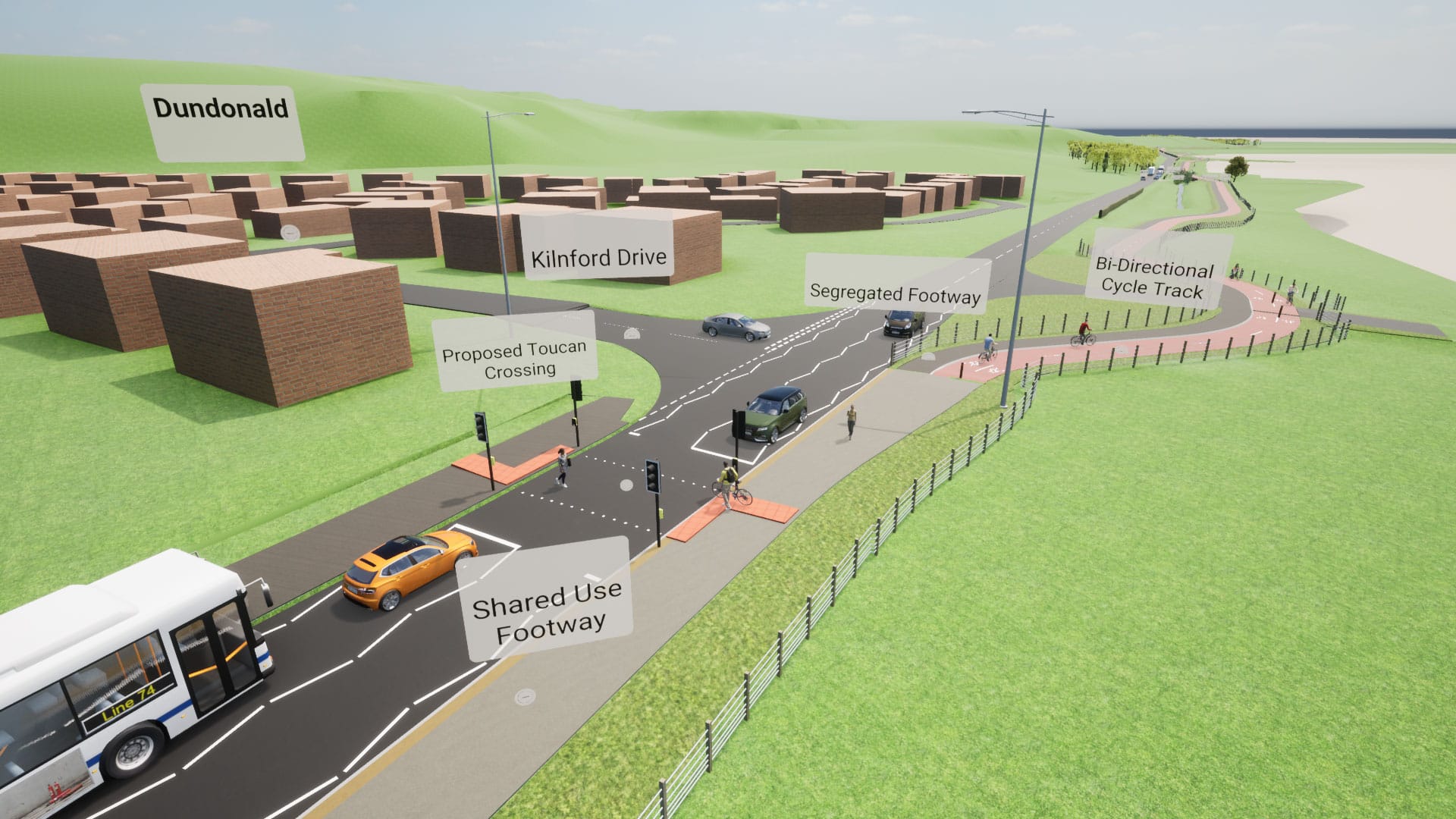 Visual of proposed active travel route at Dundonald