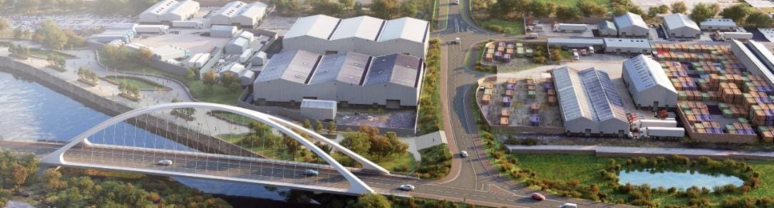 Artist impression of a new road bridge over the White Cart