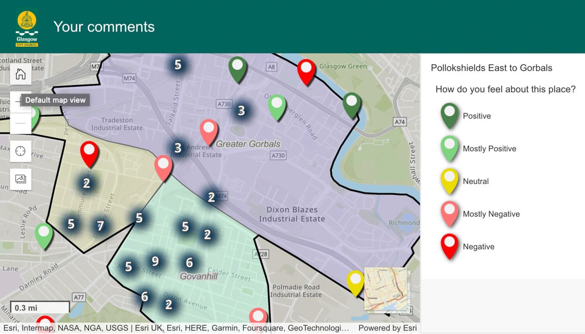 Pollokshields East – Gorbals LN map pins screenshot