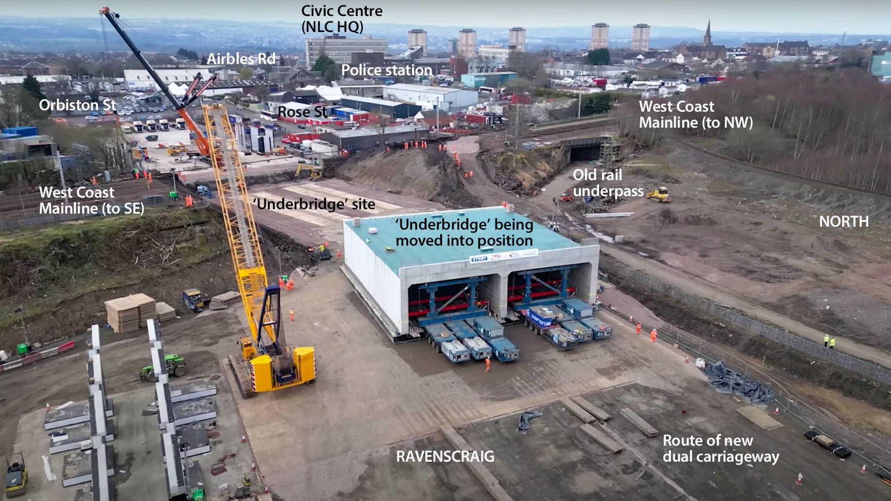 Annotated 'bird's eye view' of Ravenscraig underbridge site