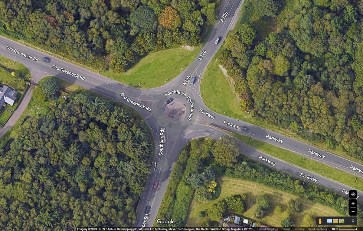 Aerial view of Southholm Roundabout, Renfrewshire