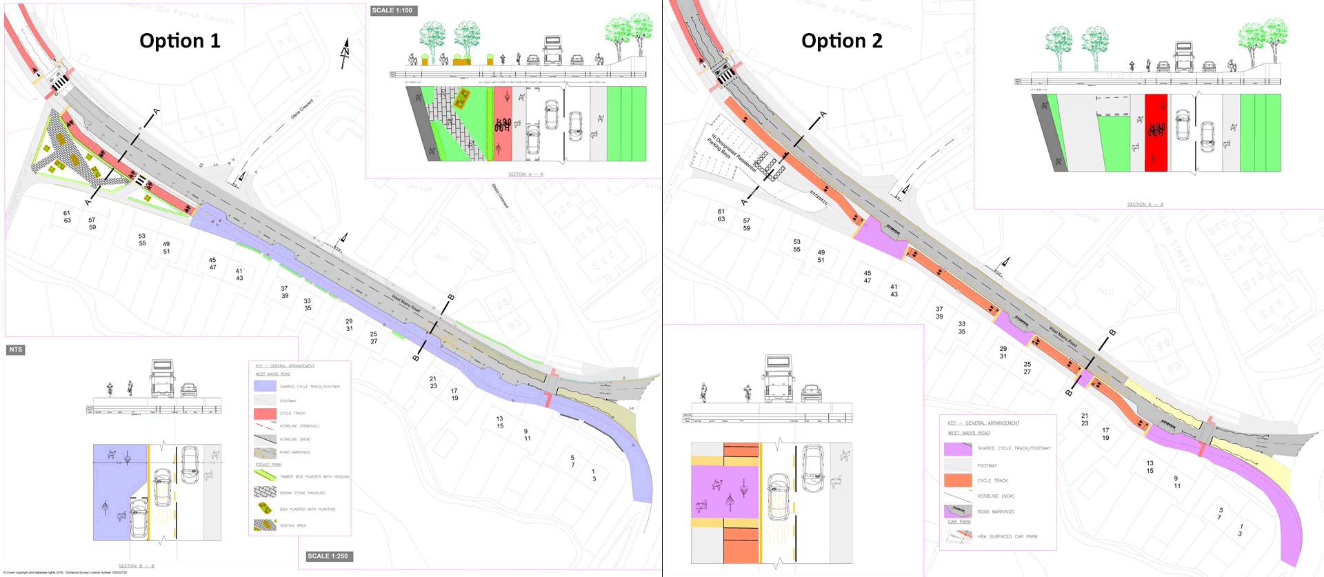 West Mains Rd – both options