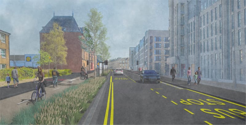 Duke St - option 2: a 2-way cycleway on northern side of road