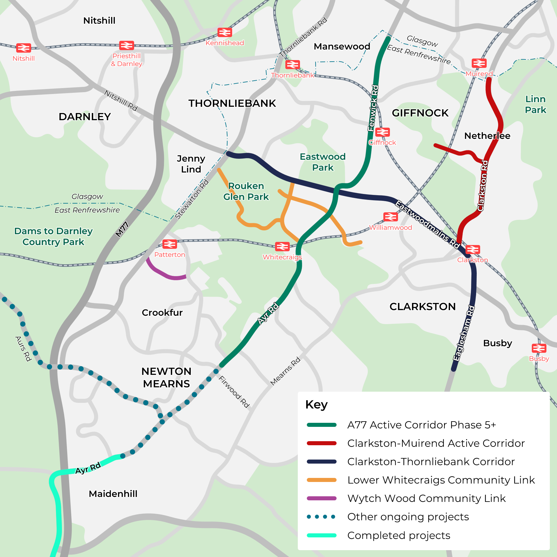 East Renfrewshire Active Travel projects 2024 map